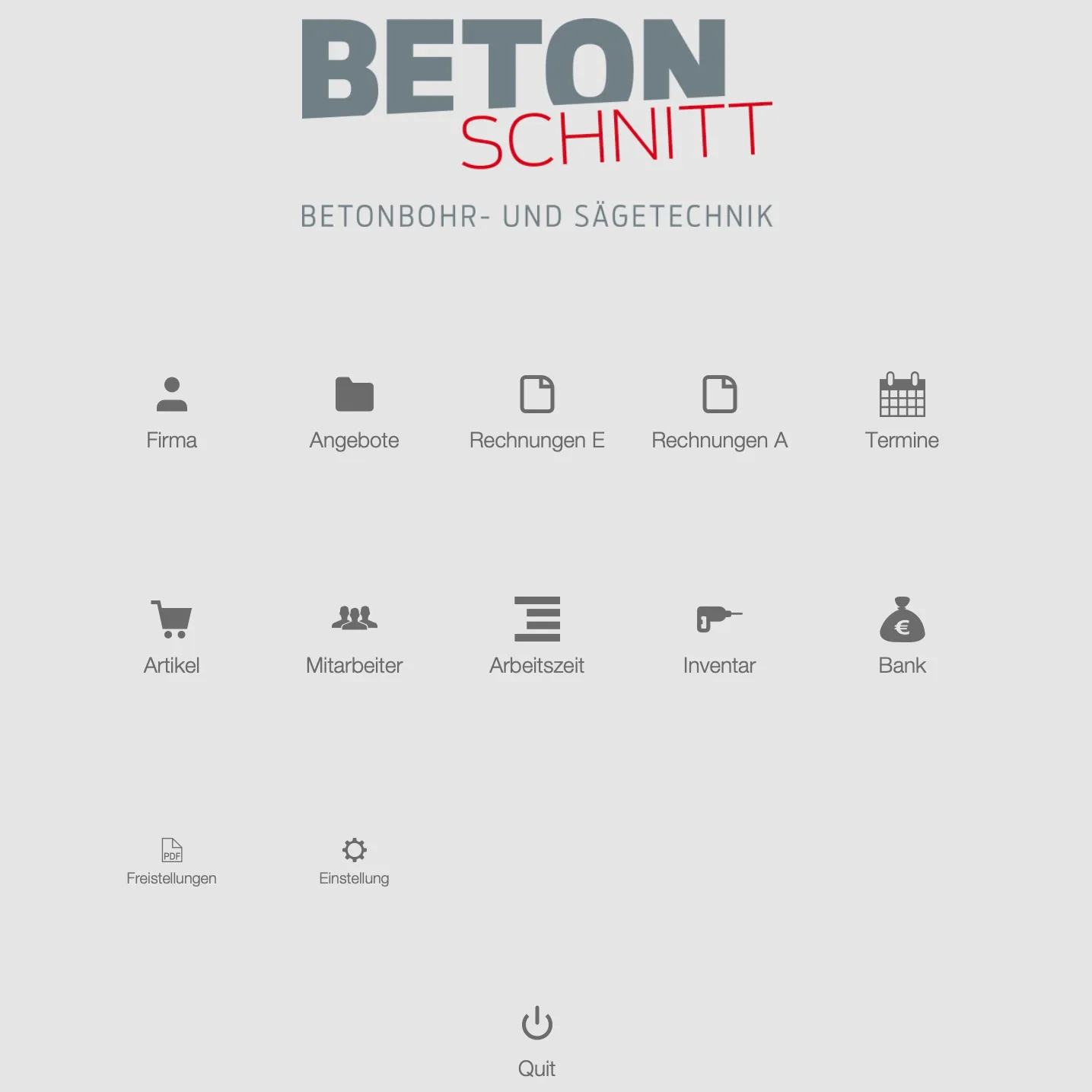 Screenshot der Betonschnitt-Datenbank